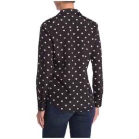 Equipment Heart Print Adalyn Black/White Button Down Shirt in Xs - Picture 8 of 14